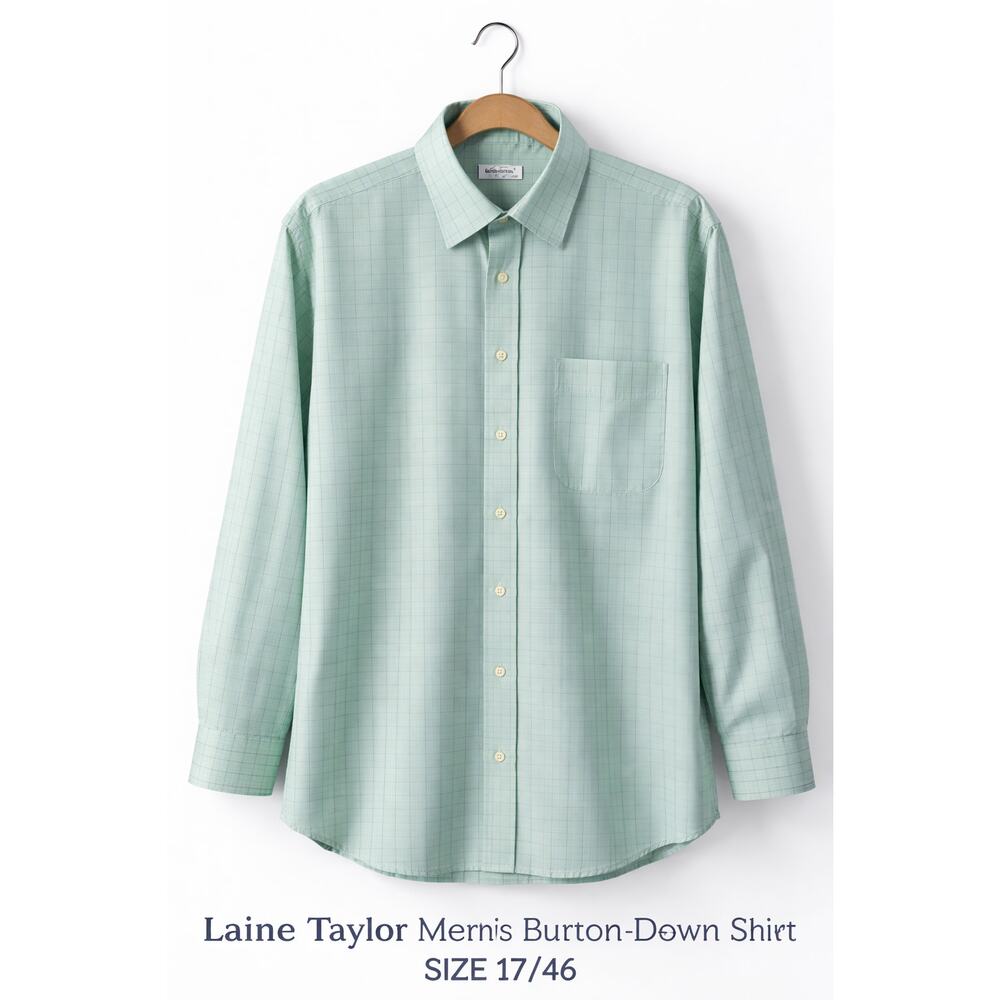 Laine Taylor Men’s Pure Cotton Button-Down Shirt Green Blue Check Size 17/43
